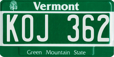 VT license plate KOJ362