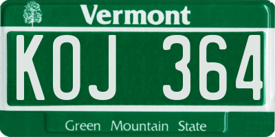 VT license plate KOJ364