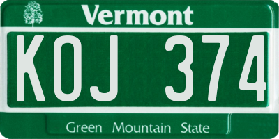 VT license plate KOJ374