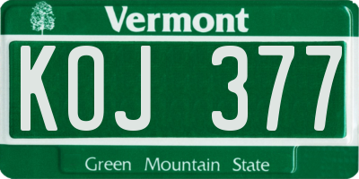 VT license plate KOJ377