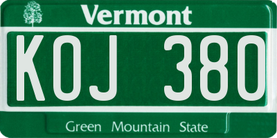 VT license plate KOJ380