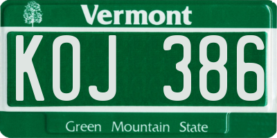VT license plate KOJ386
