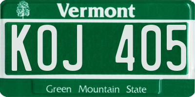 VT license plate KOJ405