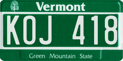 VT license plate KOJ418