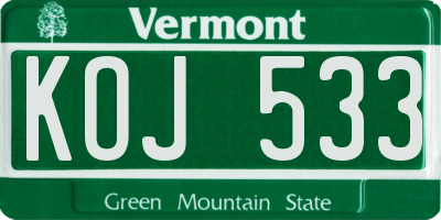 VT license plate KOJ533