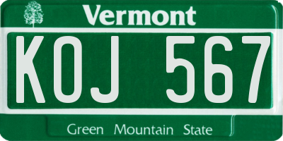 VT license plate KOJ567