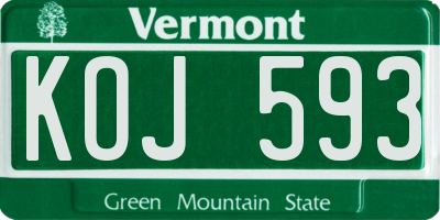 VT license plate KOJ593