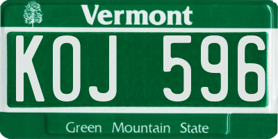 VT license plate KOJ596