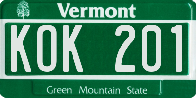 VT license plate KOK201