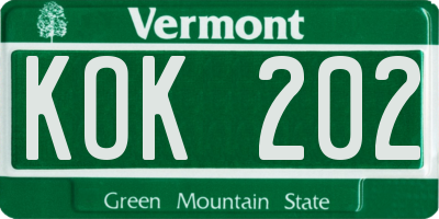 VT license plate KOK202