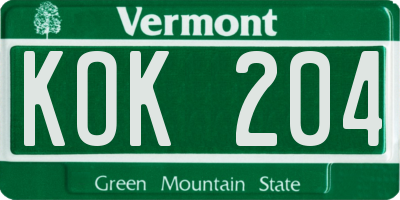 VT license plate KOK204