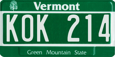 VT license plate KOK214