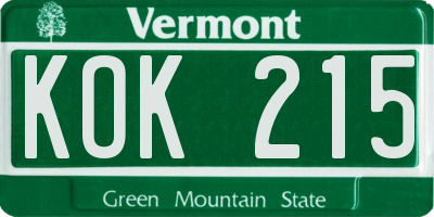 VT license plate KOK215