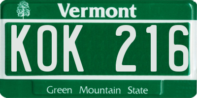 VT license plate KOK216