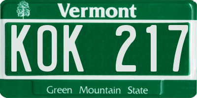 VT license plate KOK217