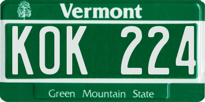 VT license plate KOK224