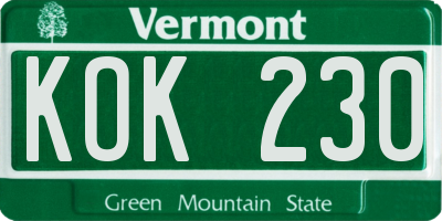 VT license plate KOK230