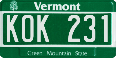VT license plate KOK231