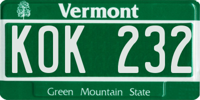 VT license plate KOK232