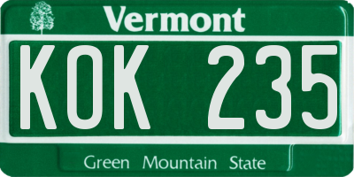 VT license plate KOK235