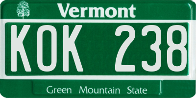 VT license plate KOK238