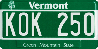VT license plate KOK250