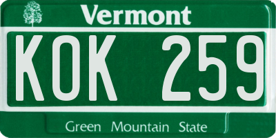 VT license plate KOK259
