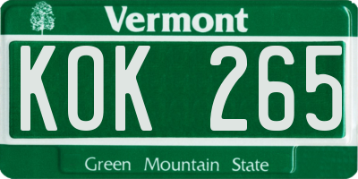 VT license plate KOK265