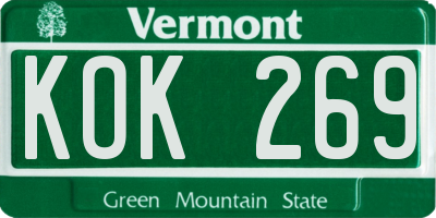 VT license plate KOK269