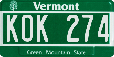 VT license plate KOK274