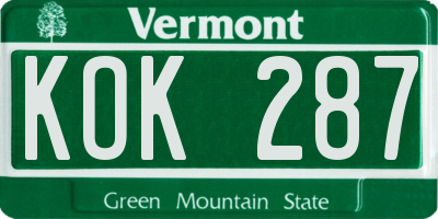 VT license plate KOK287