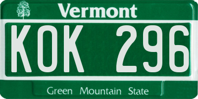 VT license plate KOK296