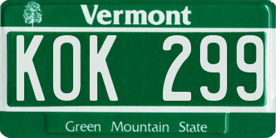 VT license plate KOK299