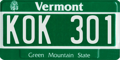 VT license plate KOK301