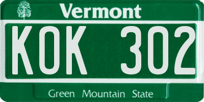 VT license plate KOK302