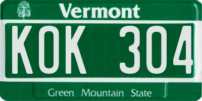 VT license plate KOK304