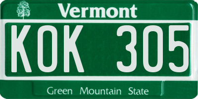VT license plate KOK305