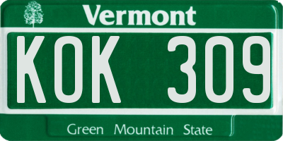 VT license plate KOK309