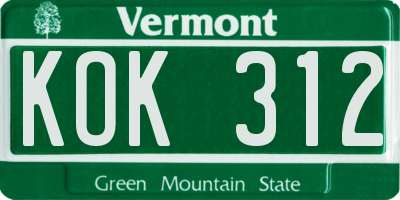 VT license plate KOK312