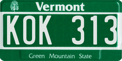 VT license plate KOK313
