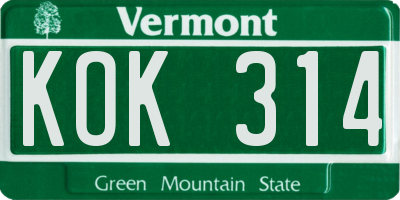 VT license plate KOK314
