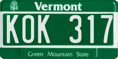 VT license plate KOK317