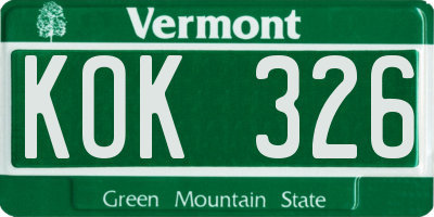 VT license plate KOK326
