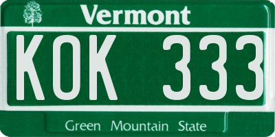 VT license plate KOK333