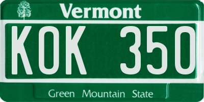 VT license plate KOK350
