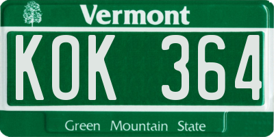 VT license plate KOK364