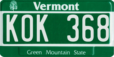 VT license plate KOK368