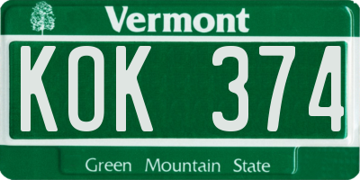 VT license plate KOK374