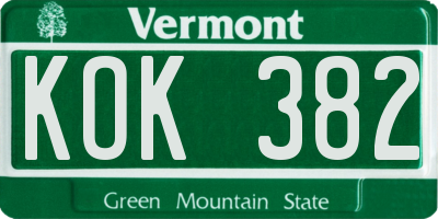 VT license plate KOK382