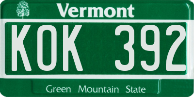 VT license plate KOK392